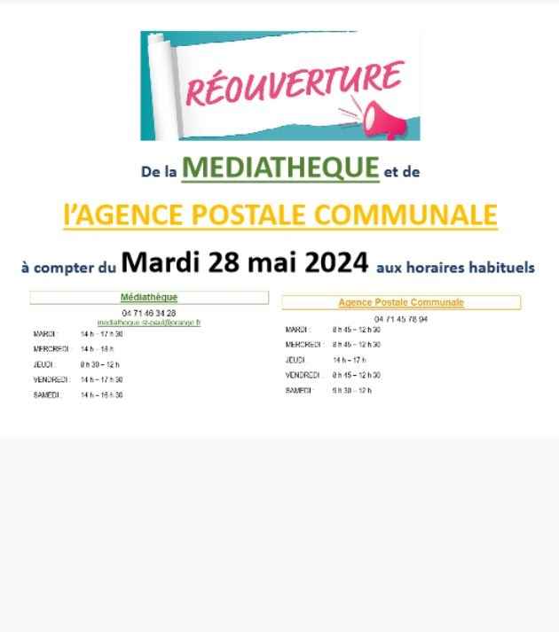 Réouverture médiatheque et poste